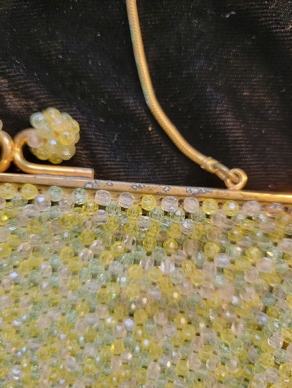 Vintage Mid-Century Italian Beaded Kiss-lock Purse Yellow, Green, Clear - Picture 12 of 12